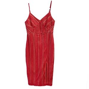 Lulu’s Rules Red Lace Bodycon Midi Dress sz M